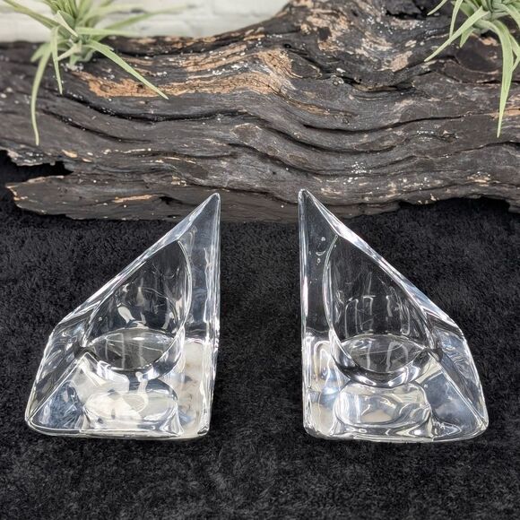 1960’s Pair of Nybro Sweden Volcano Crystal Candleholder Bookends - Picture 2 of 11